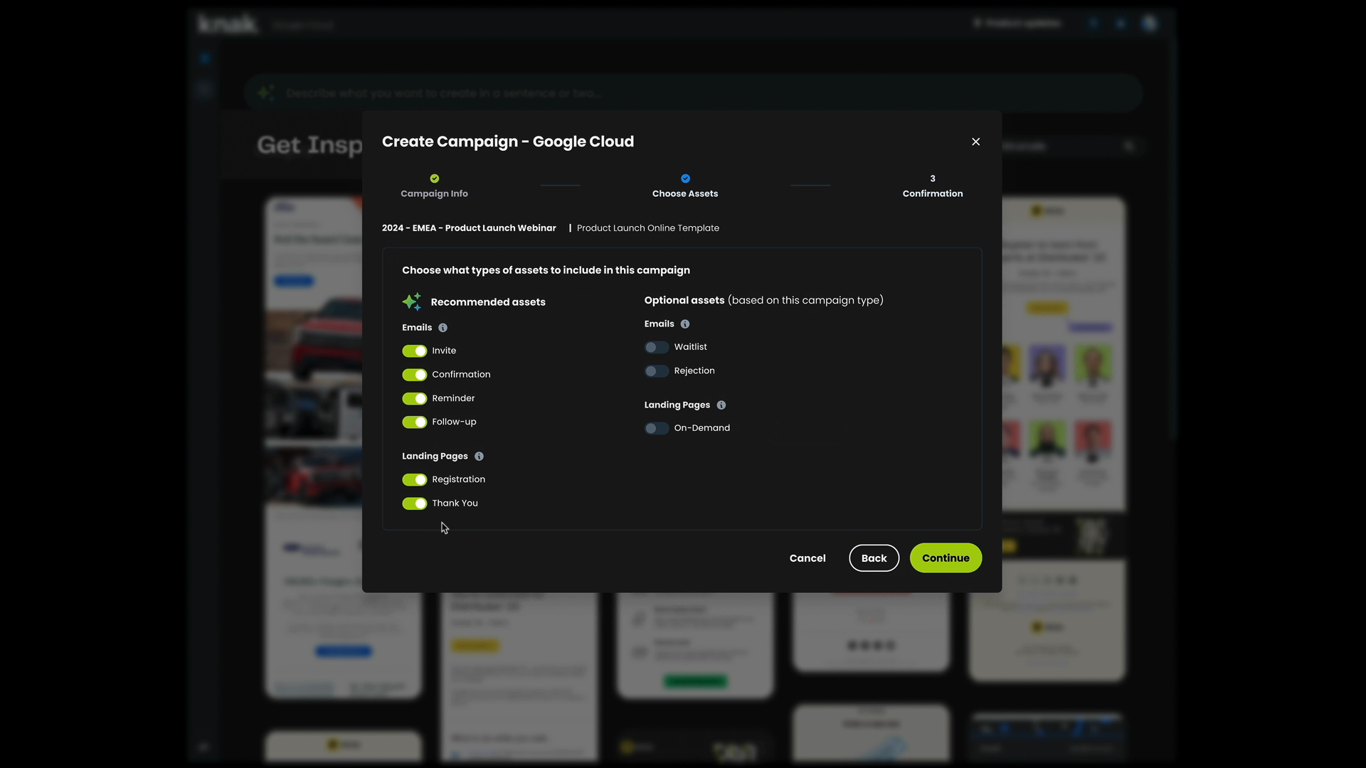 Choose campaign assets in the Adobe Summit 2024 campaign-generation prototype