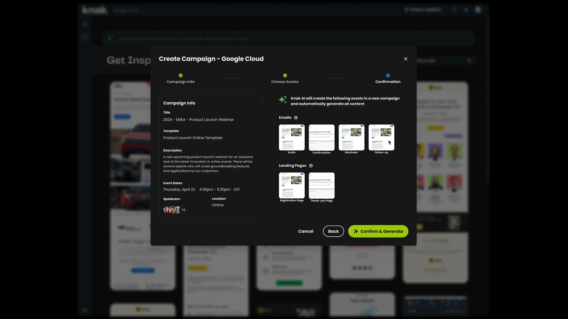 Confirm and generate in the Adobe Summit 2024 campaign-generation prototype