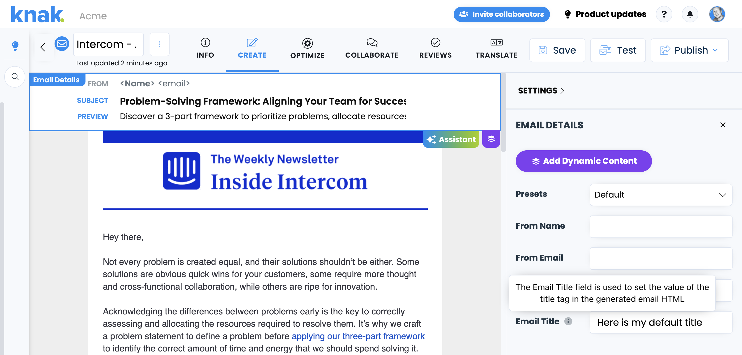 Email Details panel with the Add Dynamic Content action alongside the email preview