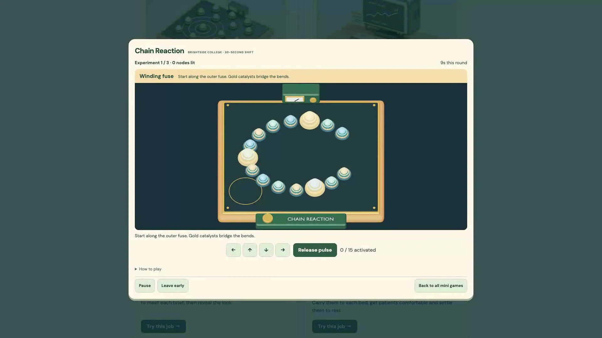 Position a pulse among moving nodes in the laboratory Chain Reaction mini-game.